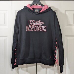 Harley Davidson Women's Black and Pink Pullover Hoodie
